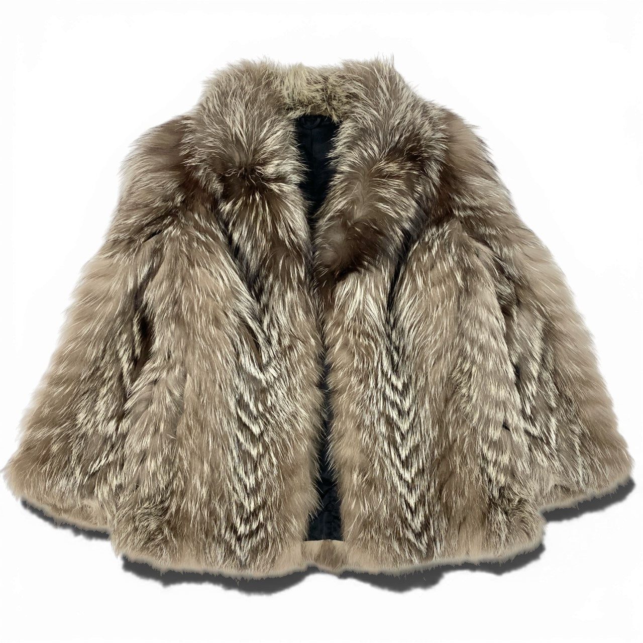 18a16 シルバーフォックス ファーコート サイズ9 茶系 本毛皮 Silver Fox Fur Coat ポケット有t18r