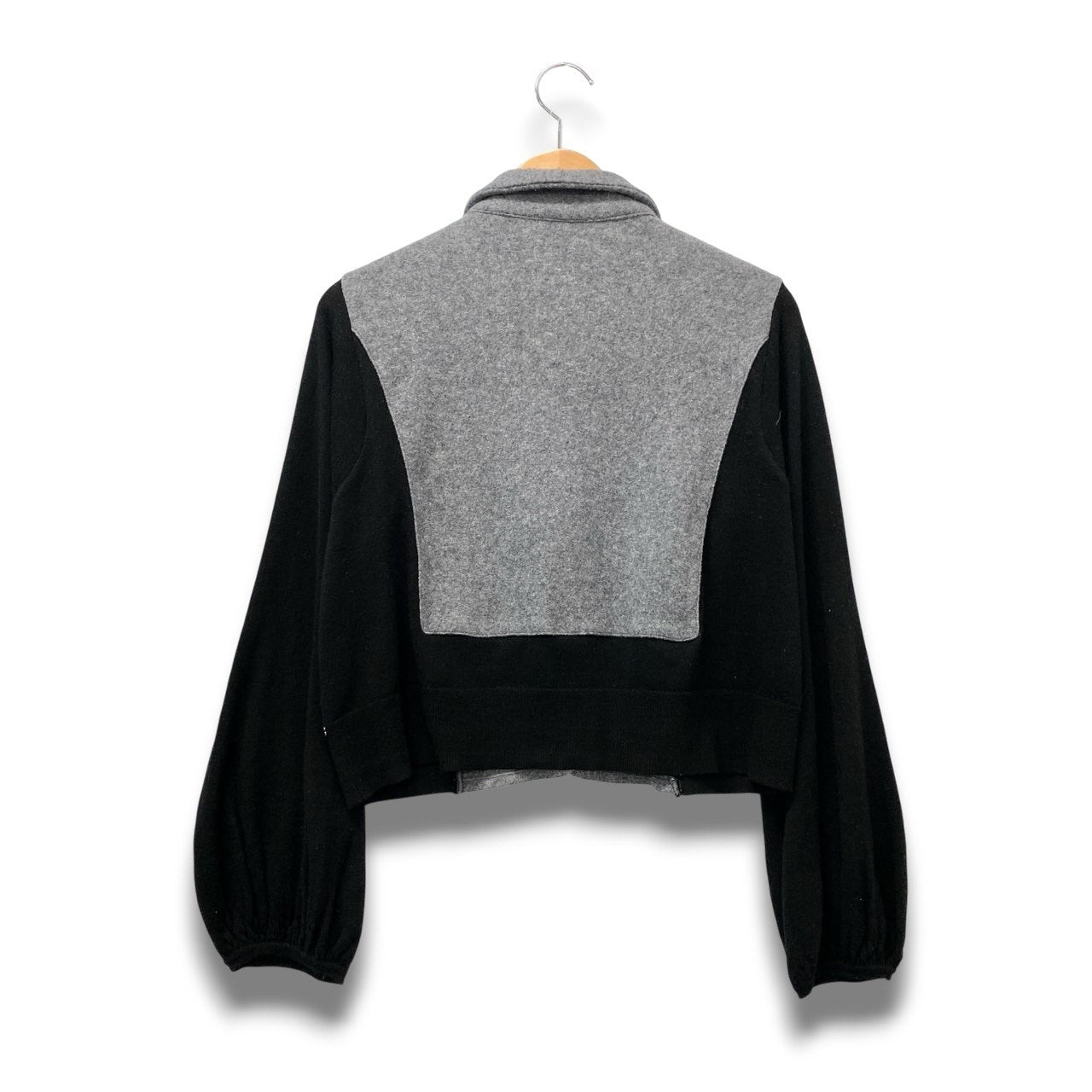 66c2 TOKUKO 1er VOL トクコプルミエヴォル サイド切替 ウールジャケット ニットジャケット バイカラー レディース 女性服 サイズ9 ブラック グレナン ウール100％u02t