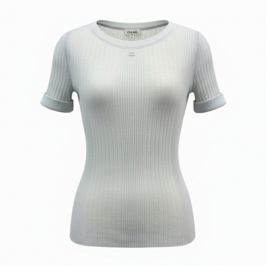 64a15 【美品】CHANEL シャネル P38434 2010年 フロントココマーク リバーシブル タイトニット 半袖ニット サイズ34 レディース 春夏用 トップスta1