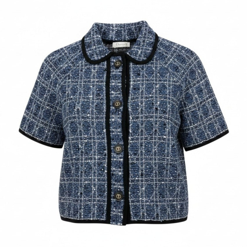 h31 【美品】Christian Dior 26SS ショートスリーブ クロップド カナージュジャケット 44サイズ ブルー レディース 女性用k02i