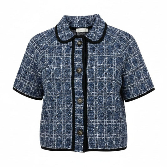h31 【美品】Christian Dior 26SS ショートスリーブ クロップド カナージュジャケット 44サイズ ブルー レディース 女性用k02i