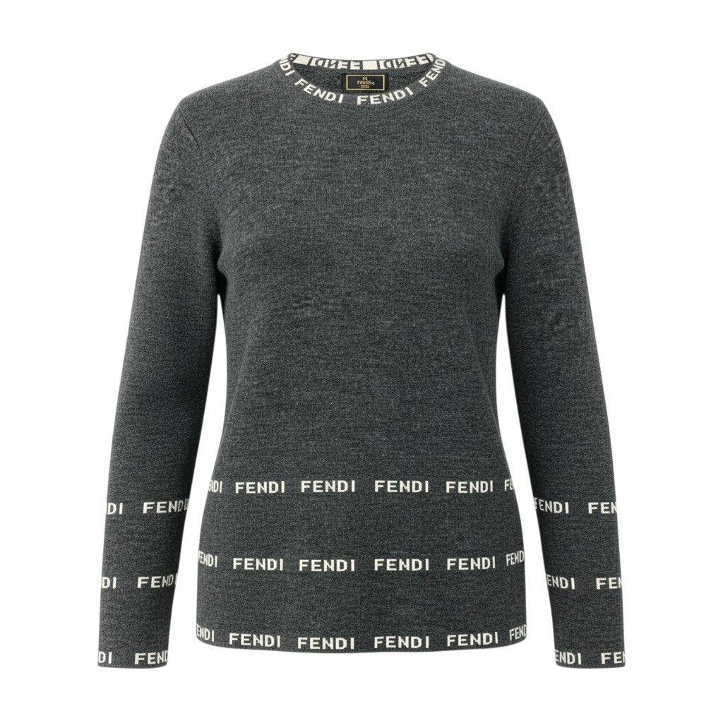Ic5 FENDI フェンディ ロゴニット ロングスリーブ セーター ウールブレンド イタリア製 レディース グレーt18r