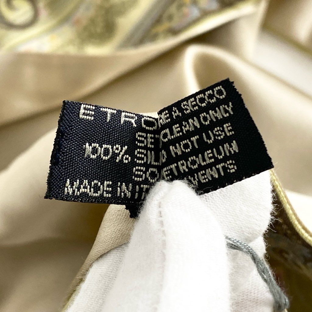 5f8 《未使用保管品》 ETRO エトロ イタリア製 シルク混 ビーズフリンジ ペイズリー ショール マフラー ストール グリーン タグ付き