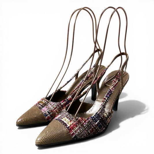 【未使用品】CHANEL シャネル リザードレザー×ツイード スリングバック パンプス サイズ37 ベージュ系 レディースk02i