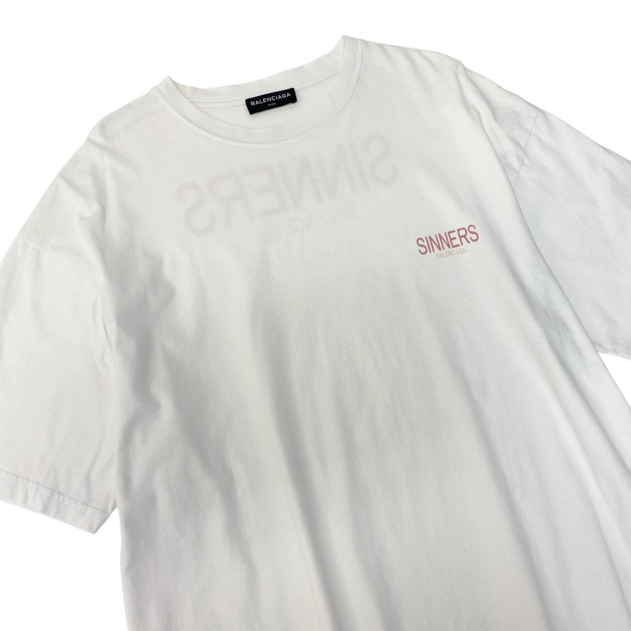 15c5 BALENCIAGA バレンシアガ SINNERS ロゴ オーバーサイズ Tシャツ カットソー M ホワイト コットン メンズu02t