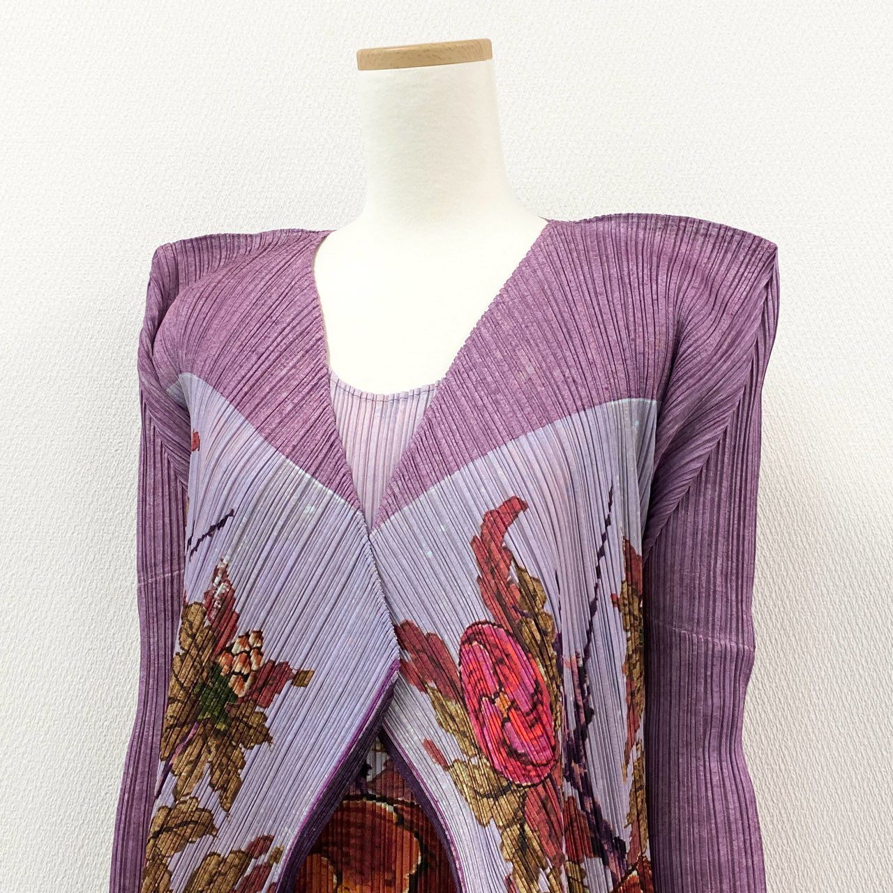 16a24 【美品】 PLEATS PLEASE プリーツプリーズ イッセイミヤケ ロングカーディガン ワンピース 牡丹 セットアップ 1998 PP84-JH517 3 パープル レディース 女性用k02i