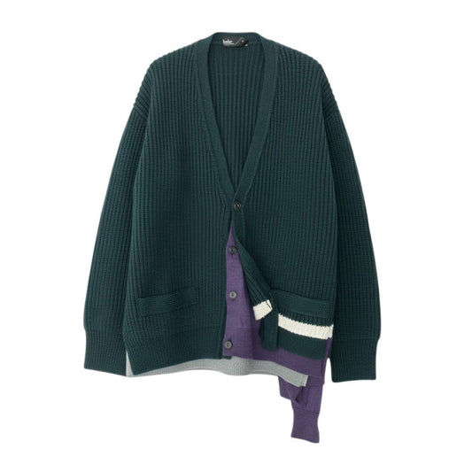 36c10 kolor カラー ドッキング 切替カーディガン ウールニットセーター 22WCM-NO7304 1サイズ グリーン パープル ウール100％ メンズ 男性用o07t