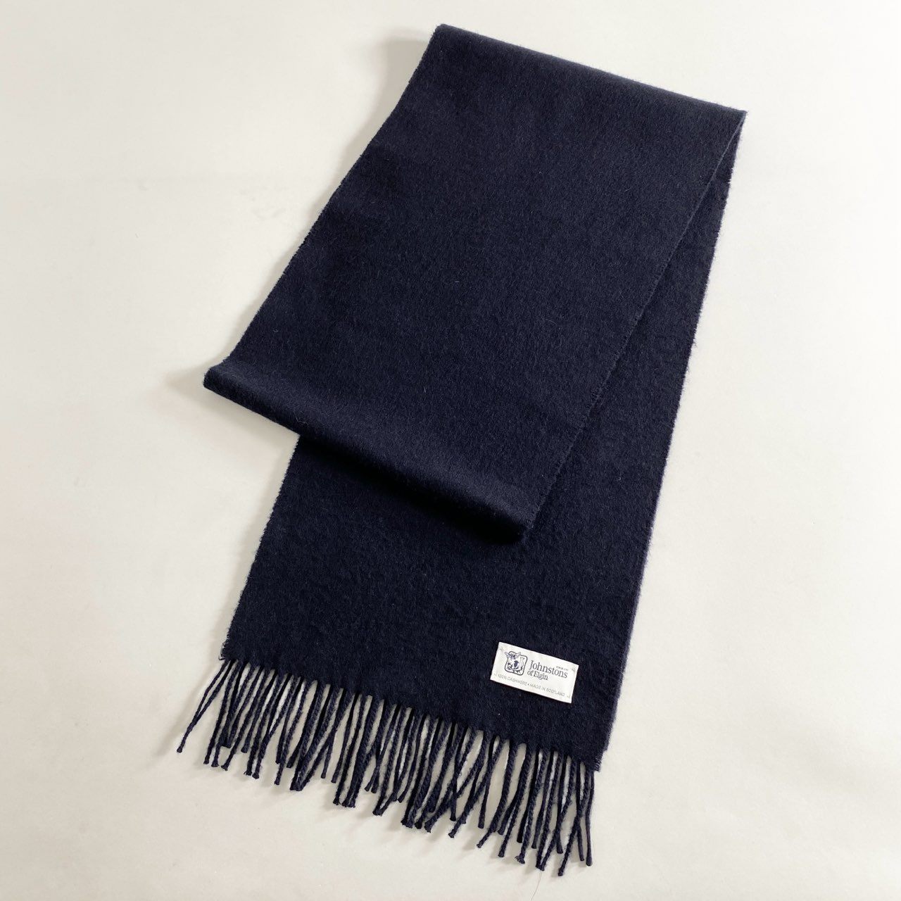 i13① Johnstons of Elgin ジョンストンズ オブ エレガン カシミヤ100％ マフラー ネイビー CASHMERE スコットランド製 スヌード ストール