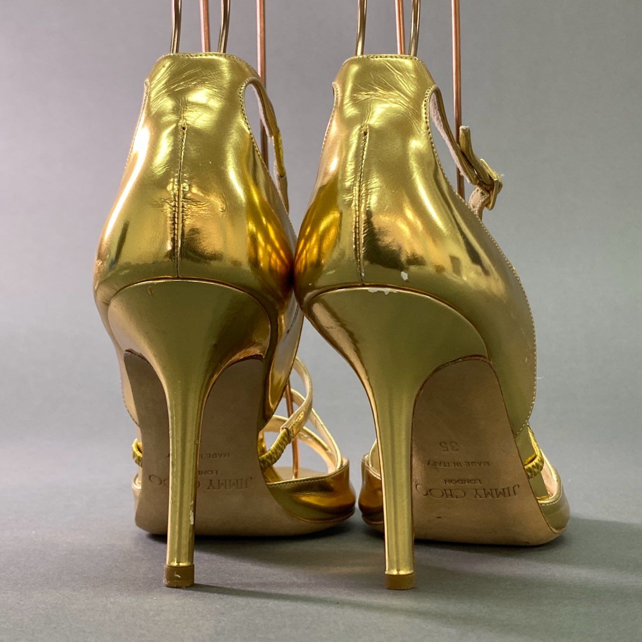 2j28 JIMMY CHOO ジミーチュウ ダブルストラップ グラディエーターサンダル 35 GOLD ゴールド パンプス シューズ イタリア製