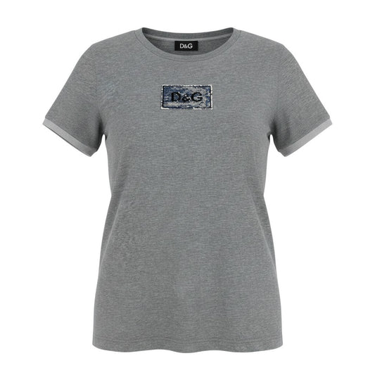 e11 DOLCE&GABBANA ドルチェアンドガッバーナ スパンコール D&G アイコンTシャツ Sequins Icon T-Shirt グレー D&G ドルガバ カットソーt18r