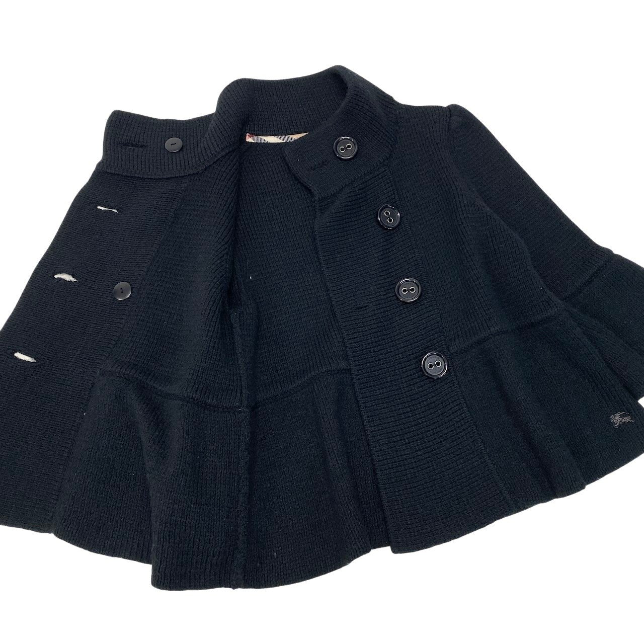 81g4 BURBERRY LONDON BLUE LABEL バーバリーロンドン ブルーレーベル ハイネック ニットジャケット ダブルブレスト ホース刺繡 サイズ38 ブラック レディース 女性用o07t