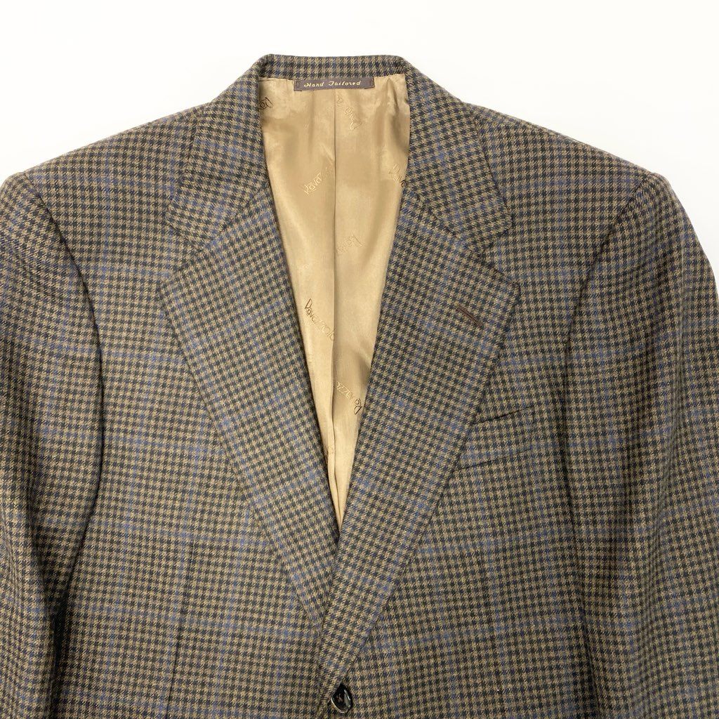 13l27 Ravazzolo ラヴァッツォーロ ロロピアーナ生地 テーラードジャケット カシミヤジャケット チェック柄 メンズ 紳士服 46 ブラウン系 カシミア100％o07t
