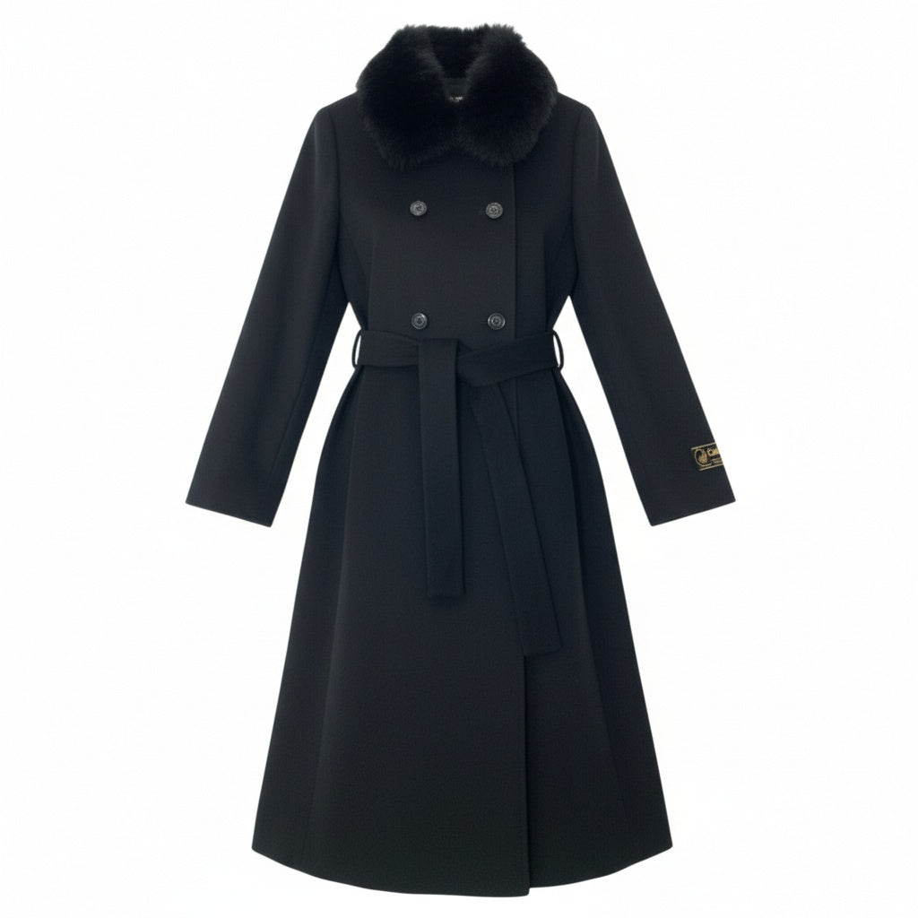 42b7 《極美品》定価 28万 KANSAImpact フォックスファー カシミヤ100％ ロングコート サイズL ブラック Fox Fur Cashmere Long Coat タグ付t18r