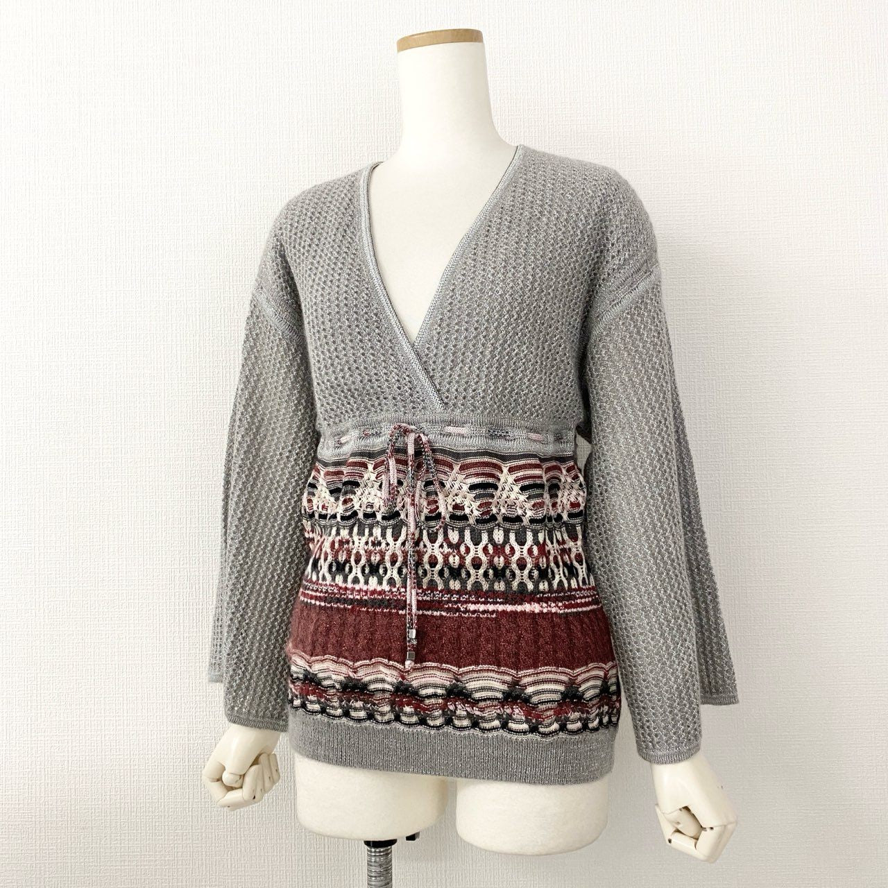 25d14 《美品》 MISSONI ミッソーニ ドローコード付き ニットブラウス フレア袖 トップス L相当 レディース チュニック