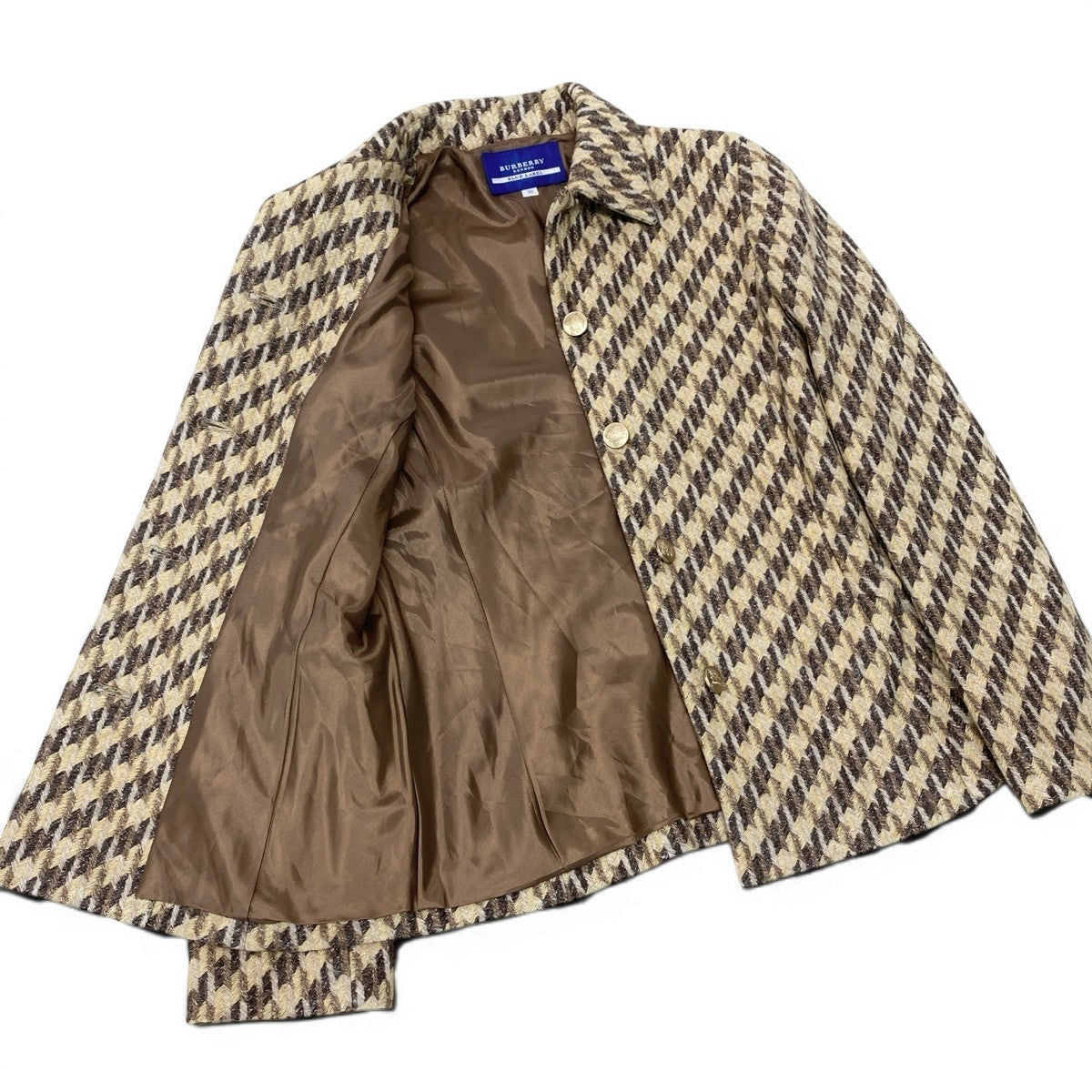 77g23 BURBERRY LONDON BLUE LABEL バーバリーロンドン ブルーレーベル ストライプ柄 ニットジャケット 刻印 金ボタン サイズ38 マルチカラー レディースo07t