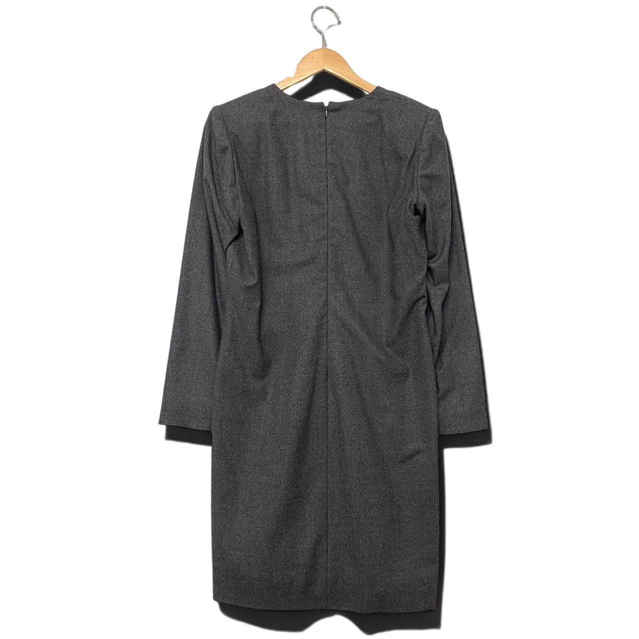 1h16 YVES SAINT LAURENT イヴサンローラン フロントクロス ウールワンピース 膝丈 ロングスリーブ サイズ36 グレー レディースu02t