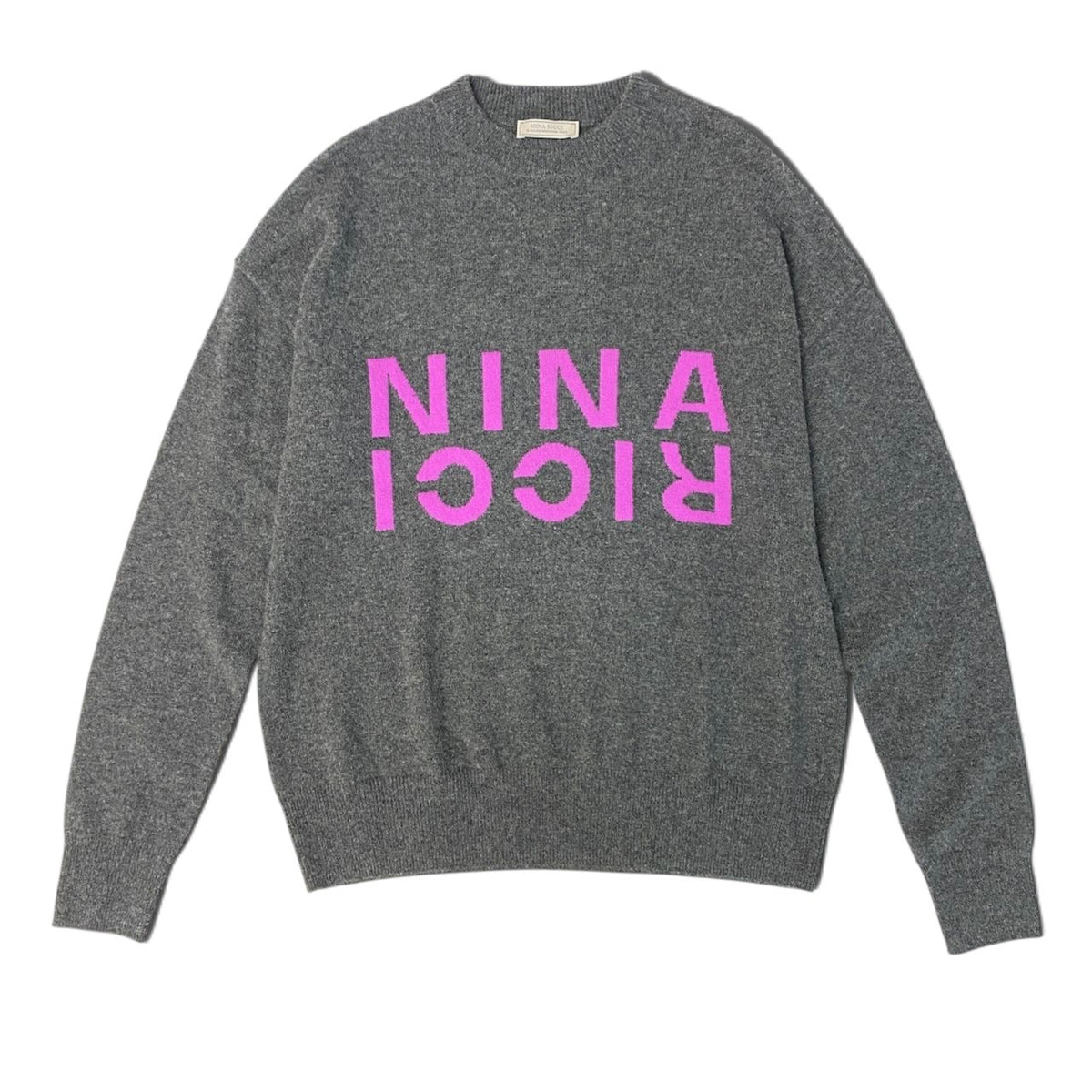 30j27 NINA RICCI ニナリッチ 近年 クルーネック ニットセーター サイズM ダークグレー カシミヤ100％ レディースu02t