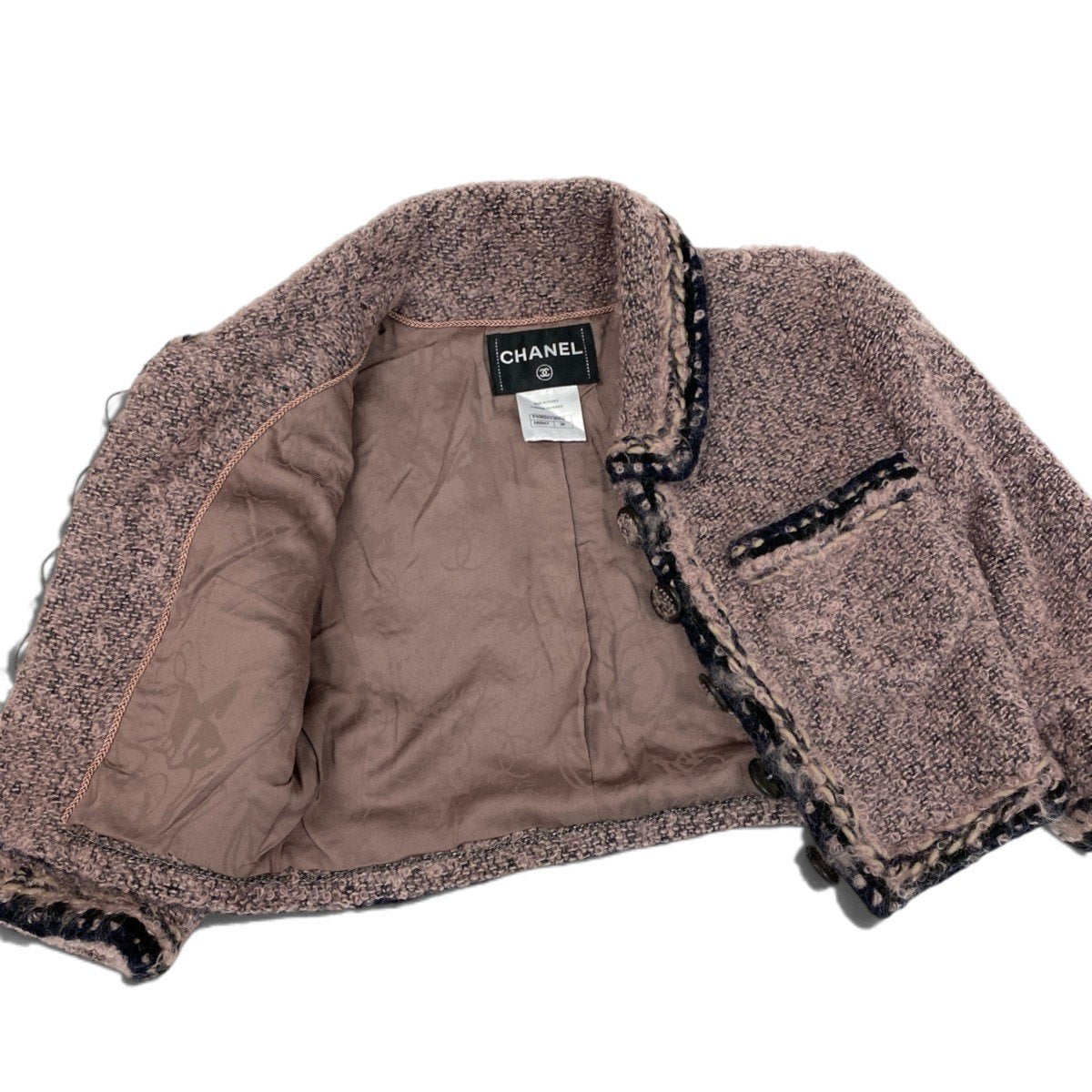 i22 CHANEL シャネル ショート丈 ツイードジャケット Cropped Tweed Jacket P49824 Size36 ピンクt18r