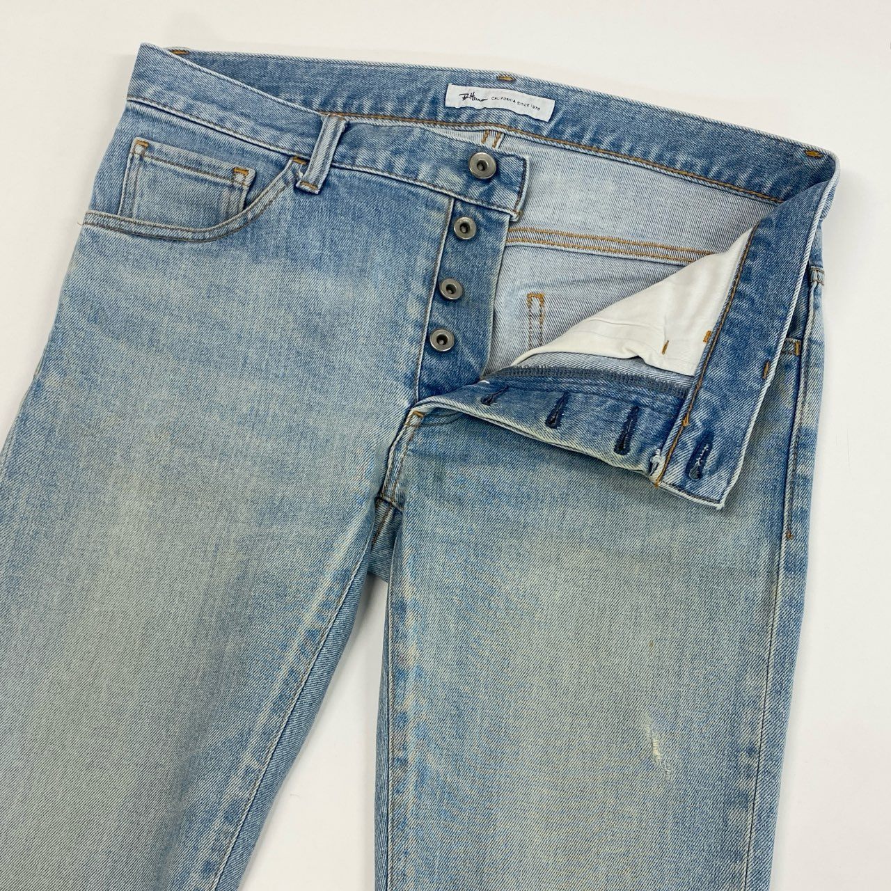 1j27《美品》RonHerman ロンハーマン スリムフィット デニムパンツ ダメージ加工 ボタンフライ 2520600093 Sサイズ ブルー メンズu02t