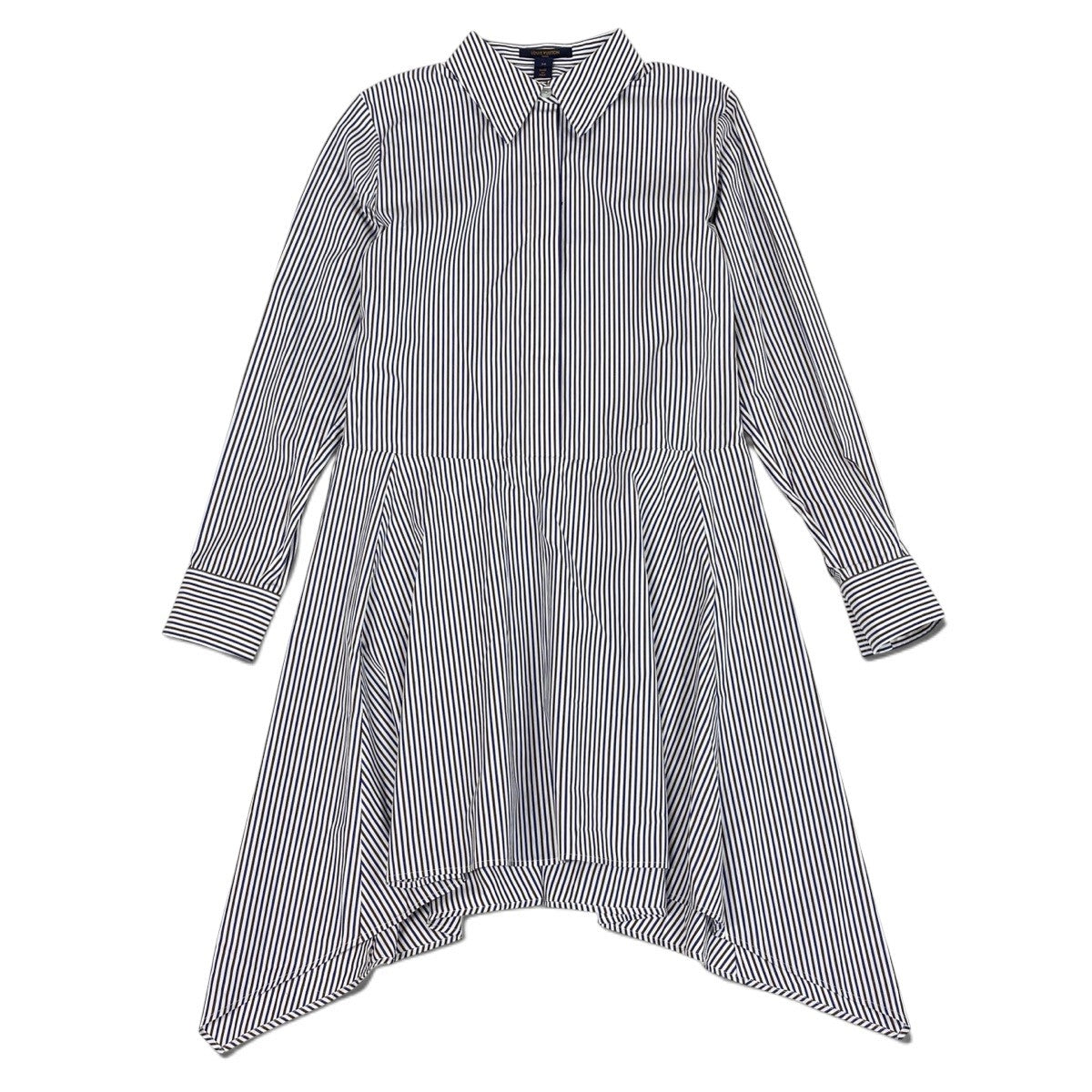 Ej9 【未使用タグ付】 LOUIS VUITTON ルイヴィトン ロングスリーブ ストライプシャツワンピース RW191W BU4F GDR10 サイズ34 ブルー ホワイト ブラウン コットン100％ レディースu02t