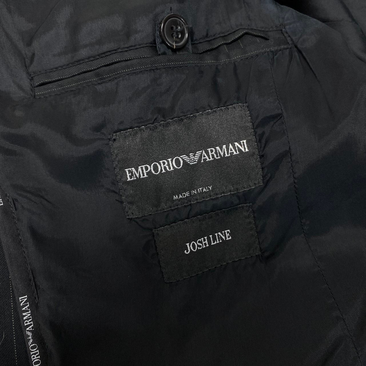 56e12 EMPORIO ARMANI エンポリオアルマーニ JOSH LINE セットアップスーツ シングル 2B ストライプ柄 ビジネス サイズ50 ブラック メンズ 紳士服u02t