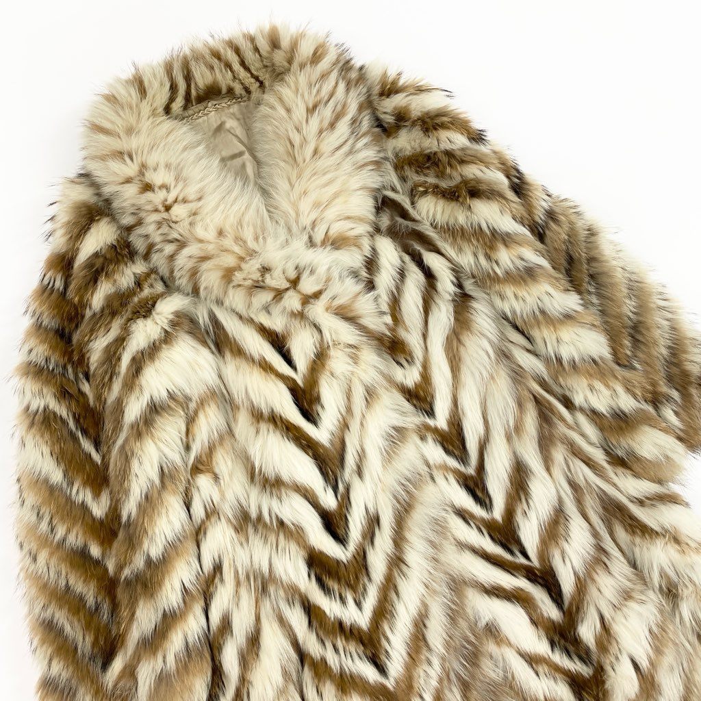 69L15 フォックスファー 超ロングコート 丈112cm ホワイト ブラウン サイズ11 最高級毛皮 FOX FUR レアデザイン リアルファーt18r
