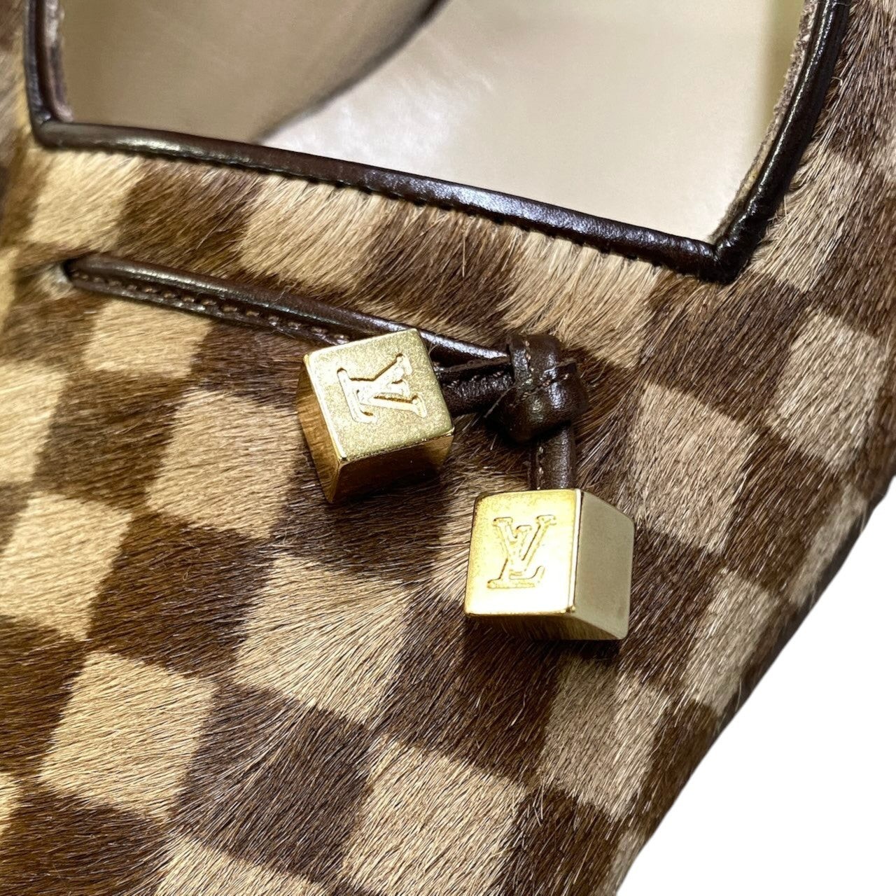 h29《美品》 LOUIS VUITTON ルイヴィトン 2005年 ポニーヘア スリングバック パンプス シューズ 37.5 ブラウン系 レザーu02t