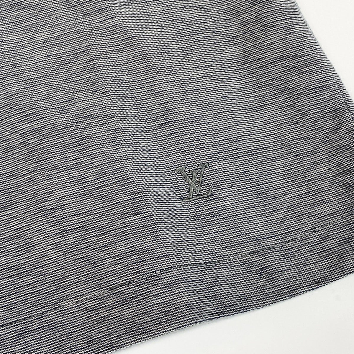 84e29【美品】 LOUIS VUITTON ルイヴィトン クルーネック 半袖Tシャツ 袖切替 バイカラー LVロゴ刺繍 カシミヤ混 サイズS グレー系 メンズ 紳士服u02t