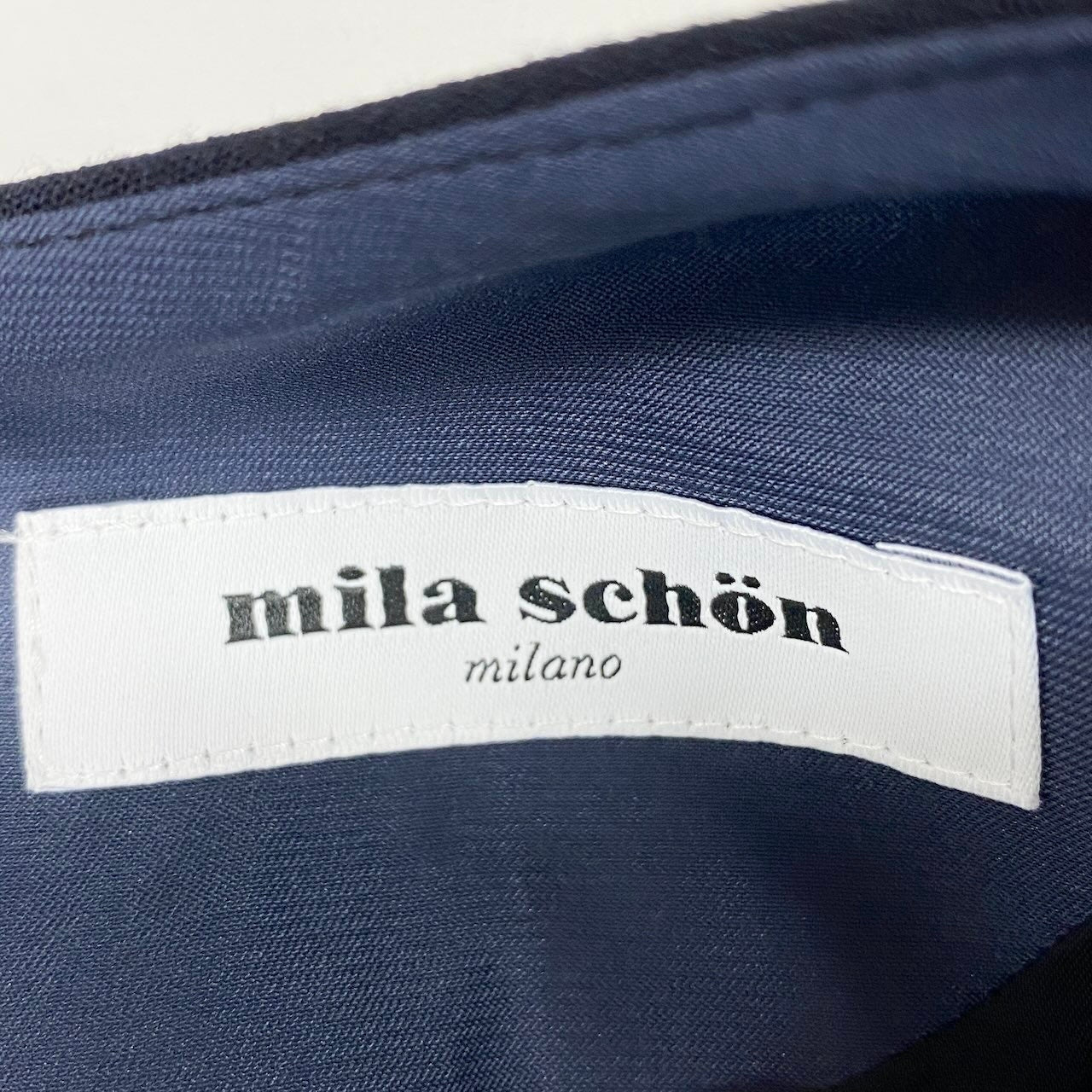 58g5 【美品】mila schon ミラショーン ロングスリーブワンピース プリーツデザイン バルーン袖 40サイズ ネイビー レディース 女性用u02t