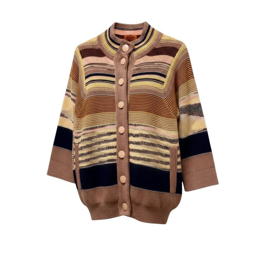 82f16 MISSONI ミッソーニ ニットカーディガン ボーダー柄 ウールブレンド サイズ42 マルチカラー レディース 女性服u02t