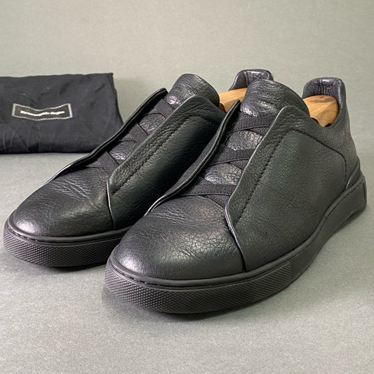 2e2 Ermenegildo Zegna エルメネジルド ゼニア ディアスキン トリプルステッチ スニーカー 7 1/2 ブラック レザー シューズ 革靴 スリッポン