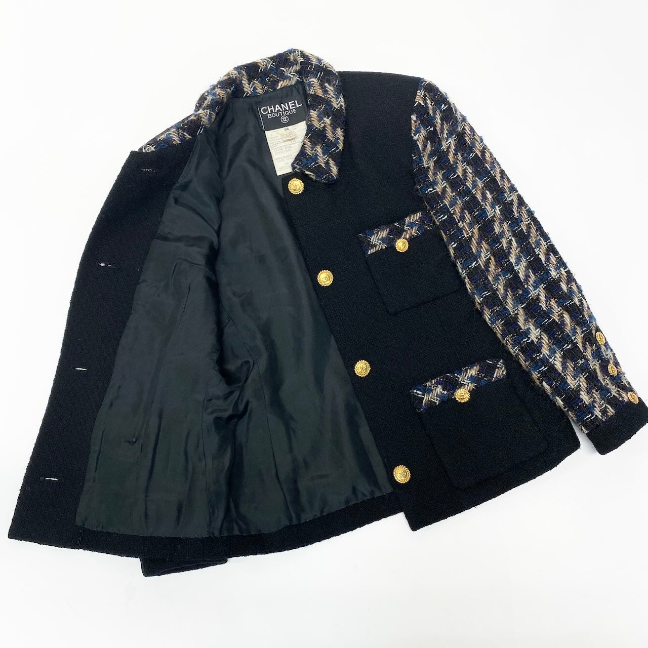 C CHANEL シャネル ヴィンテージ 90S ツイードスカートセットアップ ジャケット スカート ココマーク 金ボタン 20662 36サイズ ブラック レディース 女性用nu1