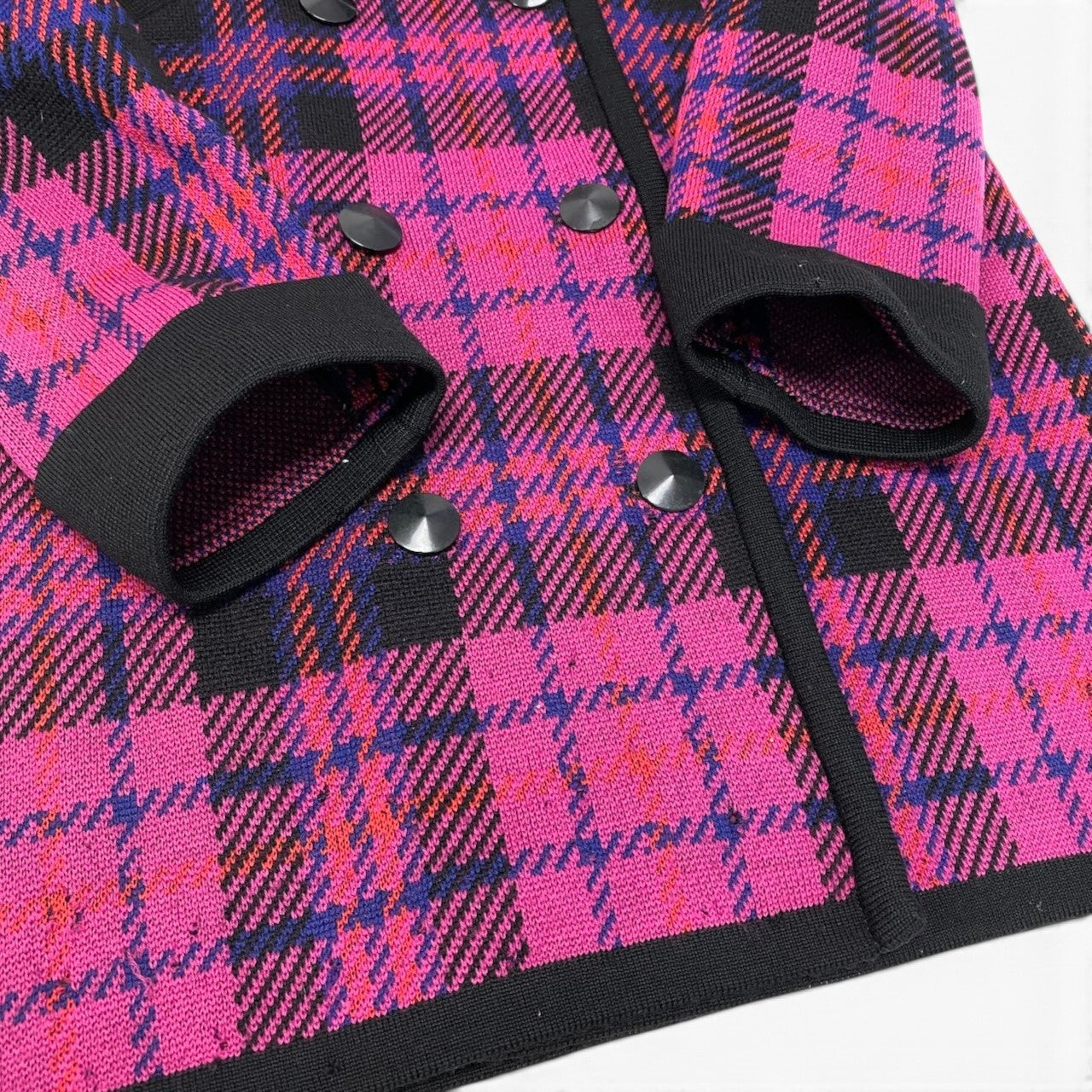 38h31 YVES SAINT LAURENT イヴサンローラン ダブルブレスト チェスターコート ニットコート チェック柄 サイズM マルチカラー ウール100％ レディースo07t