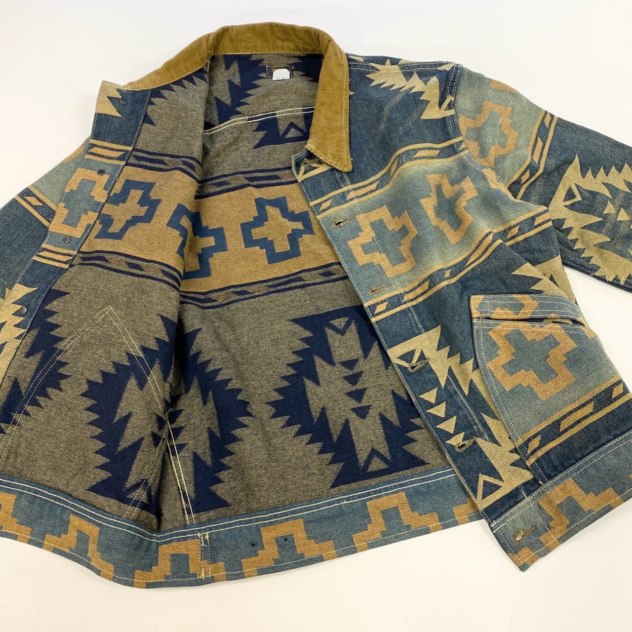 54L5 RRL ダブルアールエル ラルフローレン Valero Jacquard Trucker ネイティブ ジャガード ジャケット サイズL インディゴ メンズ 男性用 アウターk02i