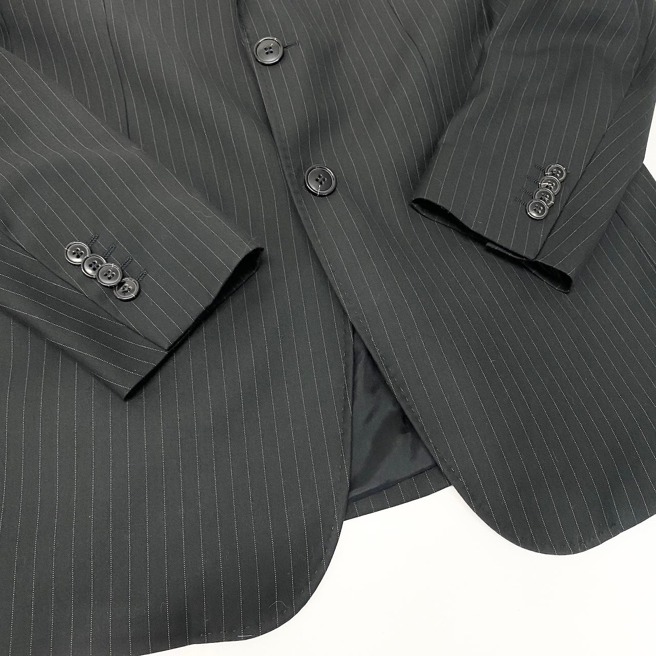 56e12 EMPORIO ARMANI エンポリオアルマーニ JOSH LINE セットアップスーツ シングル 2B ストライプ柄 ビジネス サイズ50 ブラック メンズ 紳士服u02t
