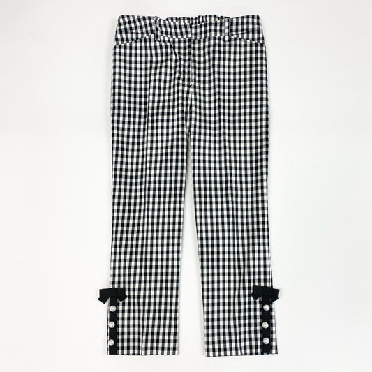 11f12 《美品》 M'S GRACY エムズグレイシー ギンガムチェック パールビーズ クロップドパンツ 38 ブラック ボトムス 日本製