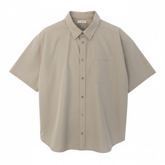 67e7 BALENCIAGA バレンシアガ 2020年 バックロゴ オーバーサイズシャツ 半袖シャツ  622051 サイズ36 ベージュ コットン100％ レディース 女性服o07t