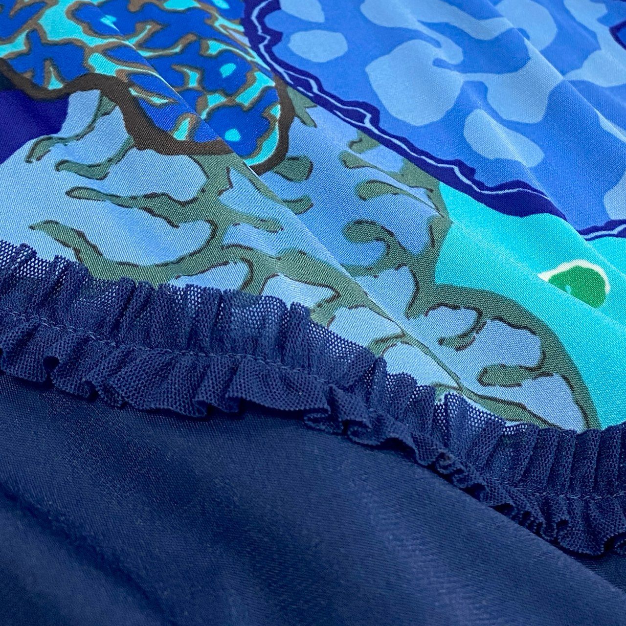 38k26 《美品》 TOKUKO 1er VOL トクコプルミエヴォル 長袖ワンピース シャツワンピース チュニック 前開き 総柄プリント 9 ブルー レディースu02t