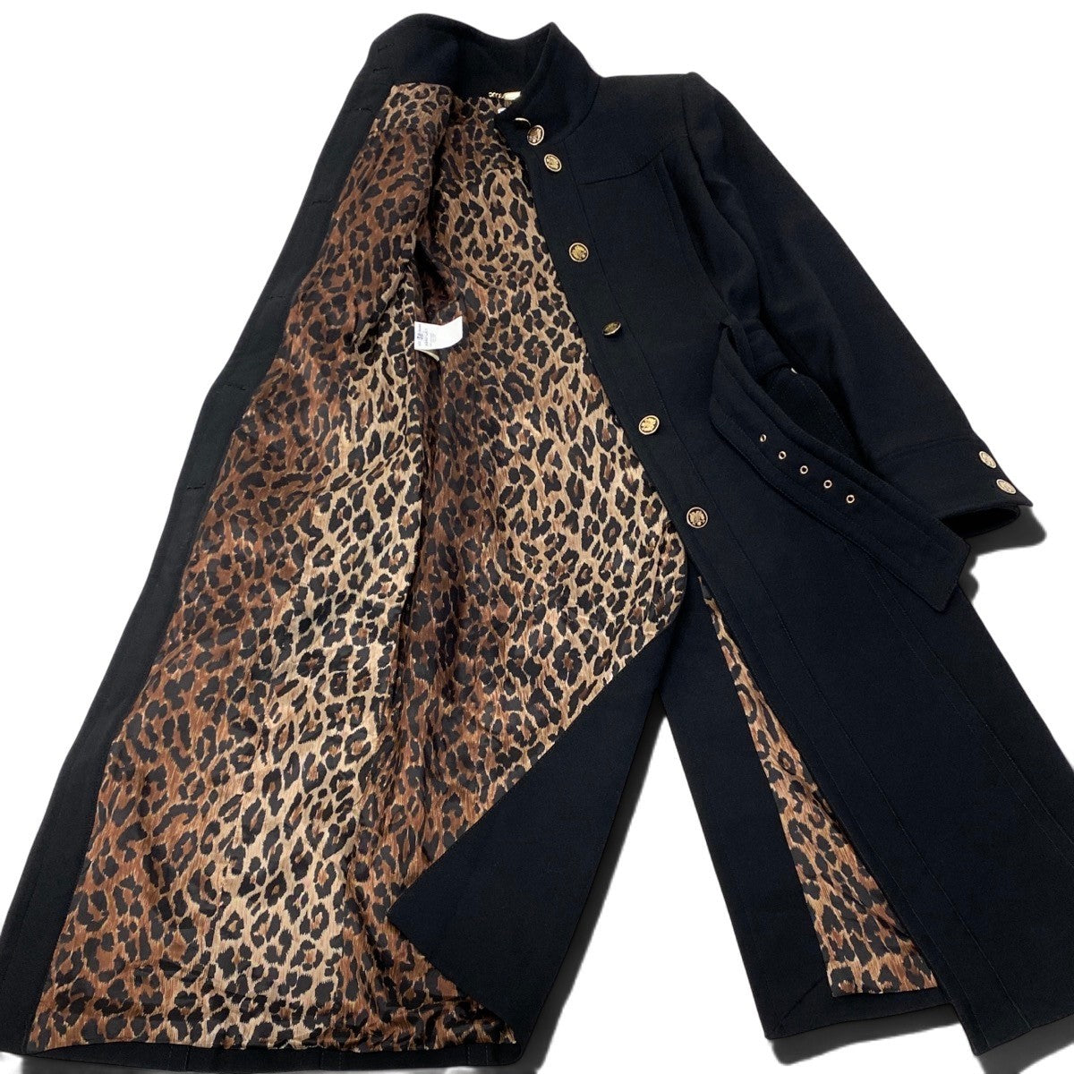 i27 【美品】DOLCE＆GABBANA ロングコート スタンドカラー ウエストベルト ブラック ウール100％ レディース 女性用u02t