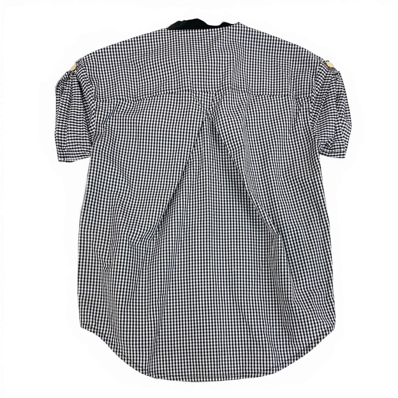 27a23 LOUIS VUITTON ルイヴィトン ゴールドボタン ギンガムチェック ボウタイブラウス 半袖ブラウス 実寸L相当 レディース トップスk02i