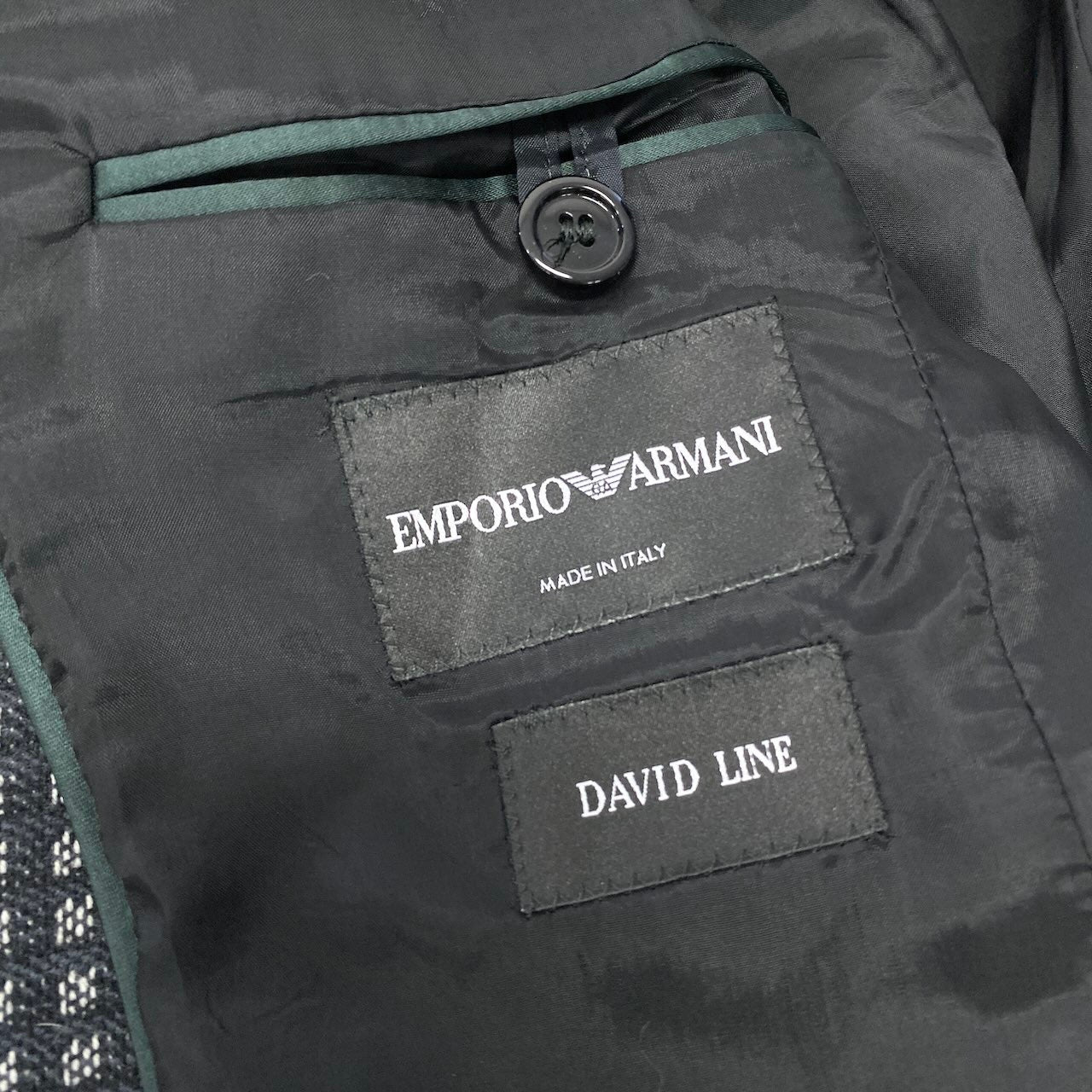 22e7 EMPORIO ARMANI エンポリオアルマーニ DAVID LINE テーラードジャケット シングル 1B 総柄 サイズ48 ネイビー メンズ 紳士服u02t