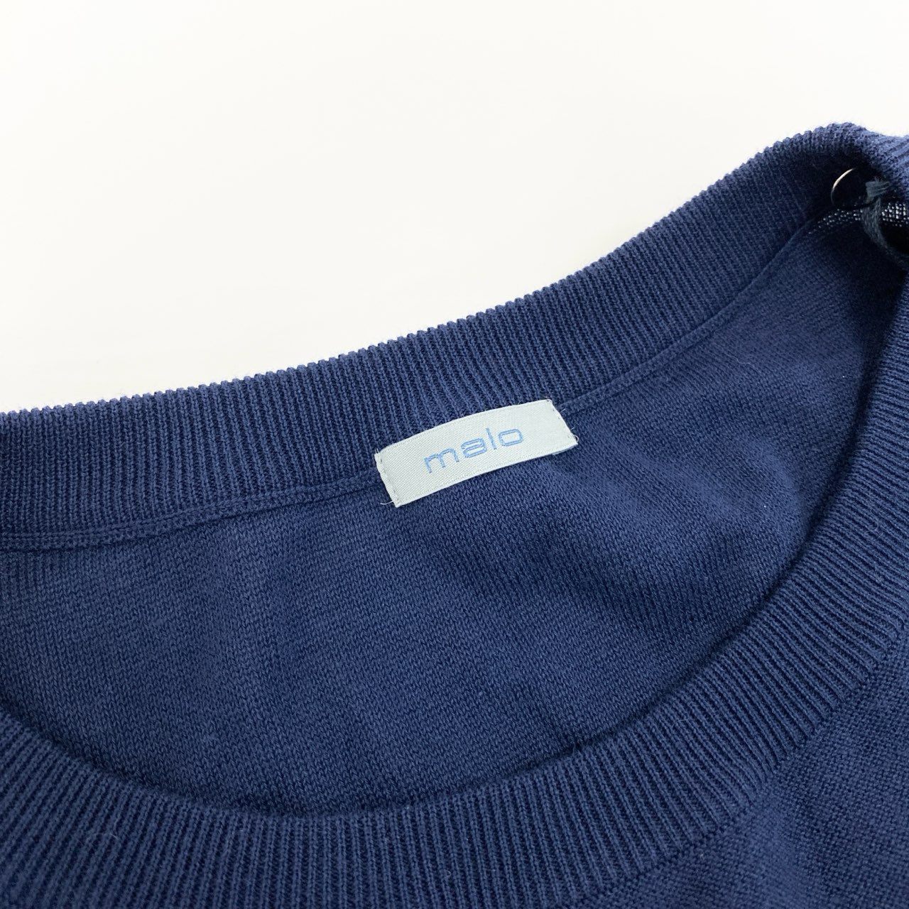 27L1 《未使用保管品》 malo マーロ ニットセーター ロングスリーブ ボーダー柄 ハイゲージニット メンズ 紳士服 50 ネイビー ホワイト コットン100％u02t