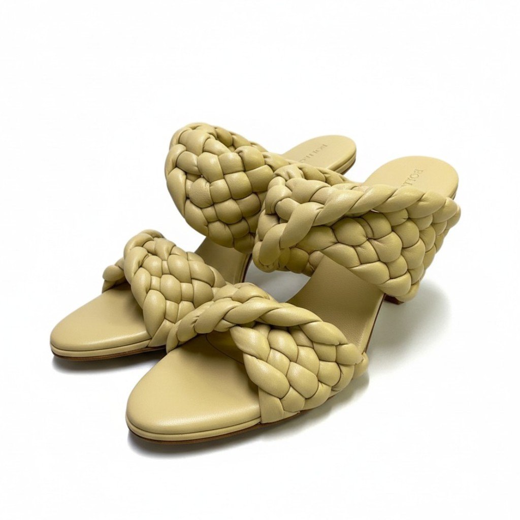 Ad2 BOTTEGA VENETA ボッテガヴェネタ イントレチャート カーブサンダル サイズ36 1/2 イエロー系 レザー レディースta1