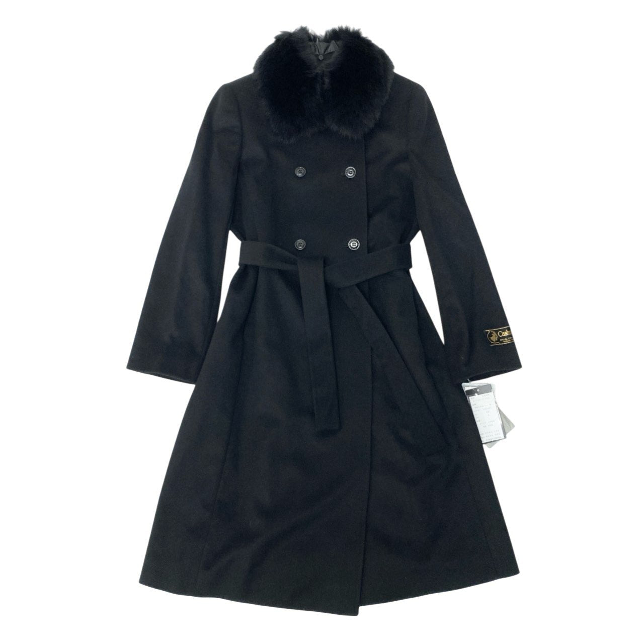 42b7 《極美品》定価 28万 KANSAImpact フォックスファー カシミヤ100％ ロングコート サイズL ブラック Fox Fur Cashmere Long Coat タグ付t18r