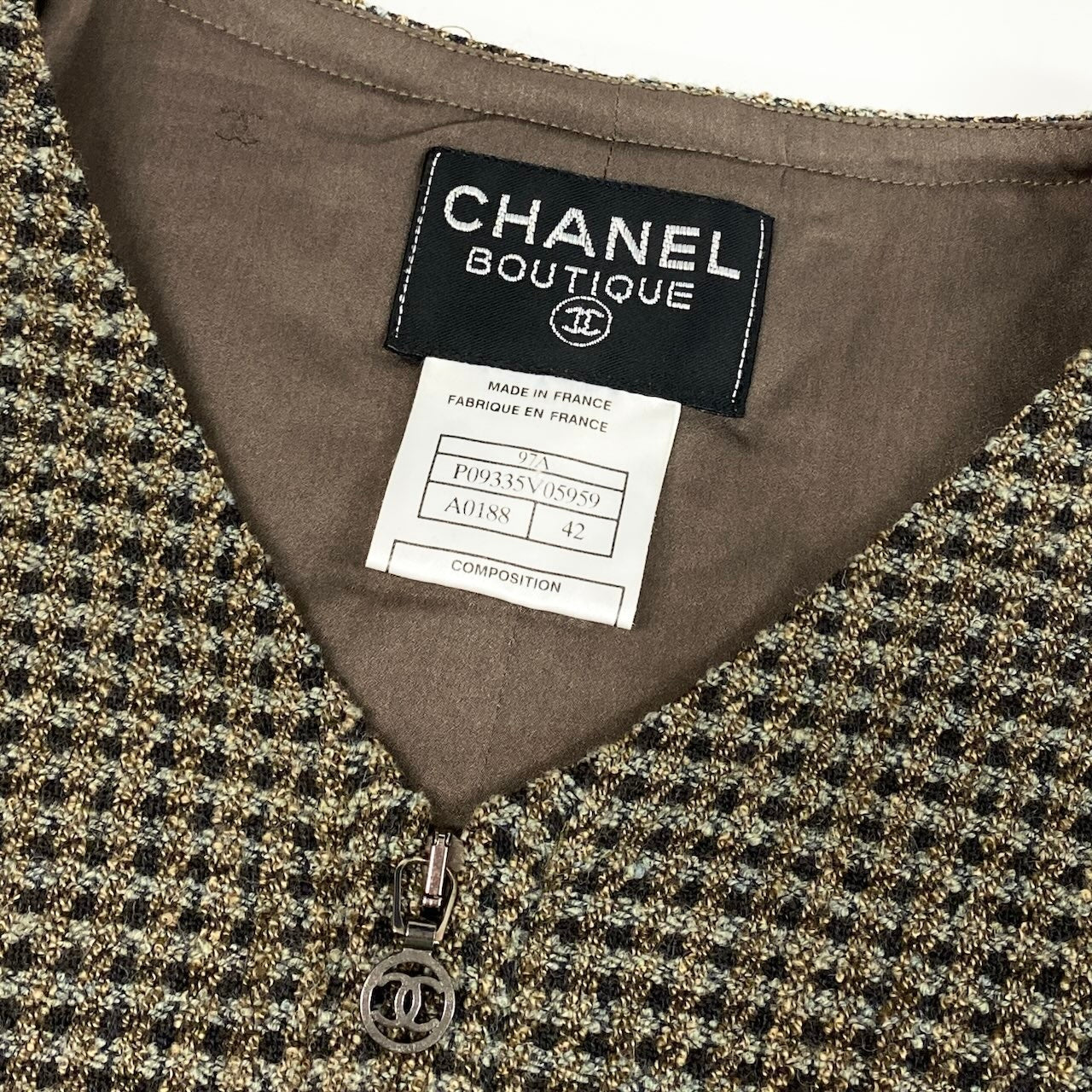 Cd23 CHANEL シャネル フロントジップ ツイードワンピース Aライン ココマーク P09335V05959 サイズ42 マルチカラー レディース 女性用k02i