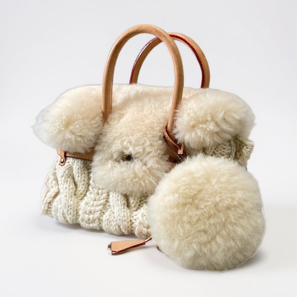 ak18 MONTEROSA モンテローザ muku ムク リアルムートン 手網みニット ファー トートバッグ 鞄 ベージュk02i