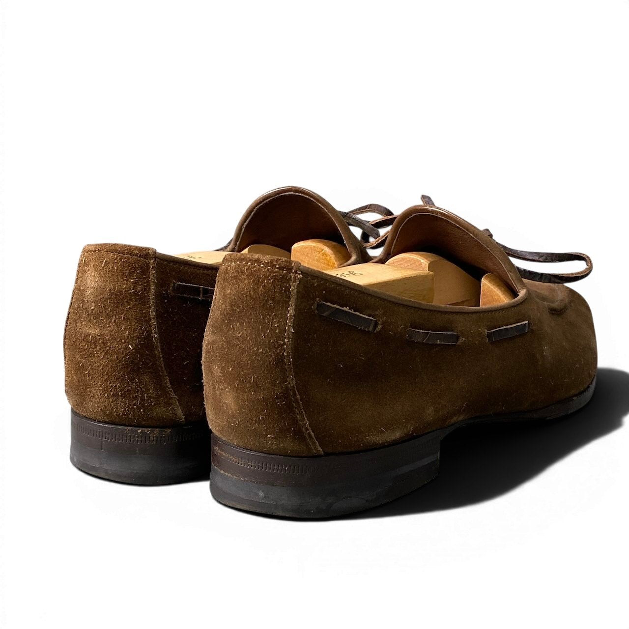 1f10 Santoni サントーニ リボンローファー スウェードレザーシューズ サイズ8 ブラウン メンズ 紳士靴u02t