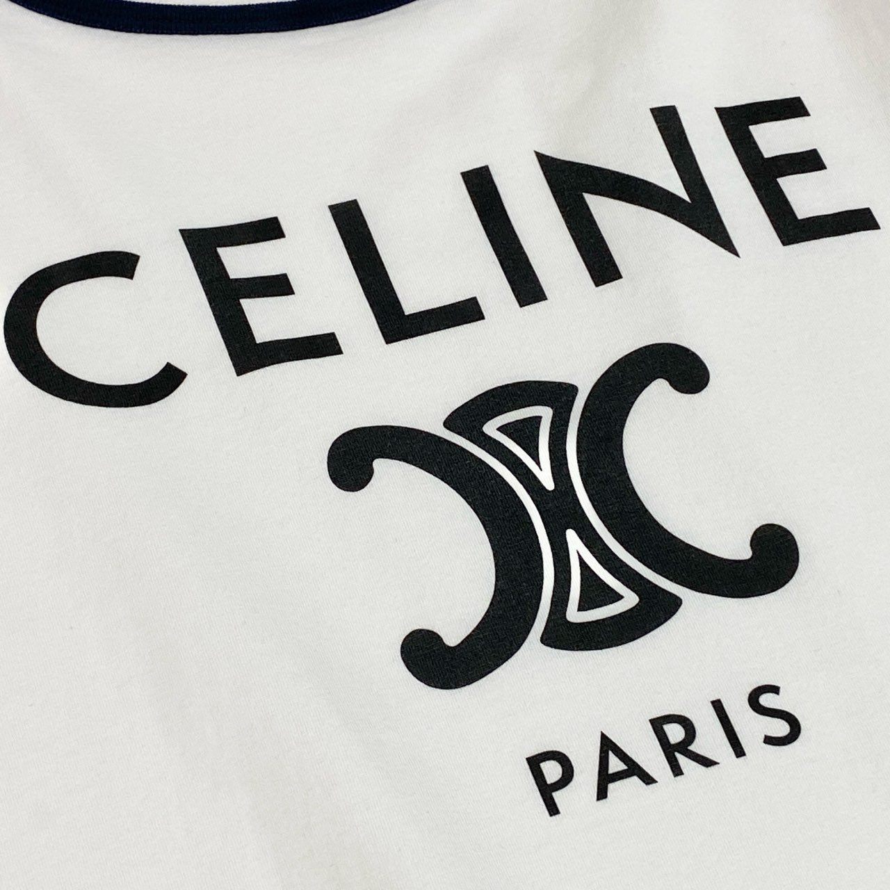 Ic2 CELINE セリーヌ トリオンフロゴ クルーネック 半袖Tシャツ カットソー 2X872671Q L ホワイト コットン レディースu02t