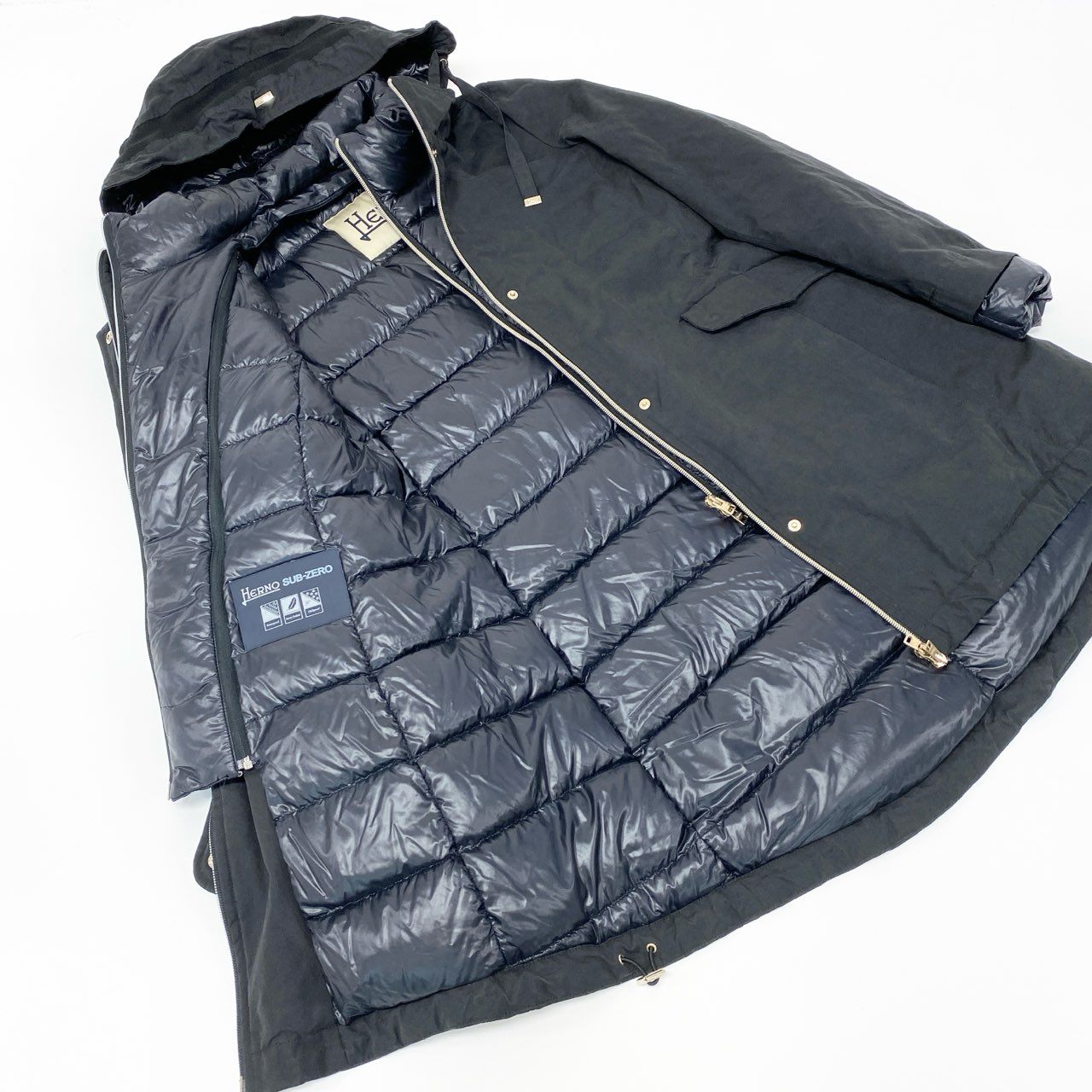 26L5 HERNO ヘルノ フード付き 3WAY ダウンコート サイズ44 ダークネイビー レイヤード風 女性服t18r