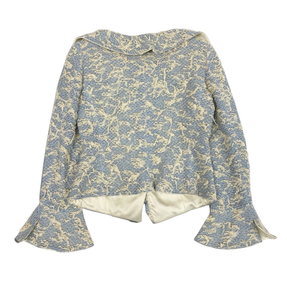 Ei4 【美品】 ARMANI COLLEZIONI アルマーニコレツィオーネ ウールニットジャケット サイズ40 ブルー ホワイト レディースk02i